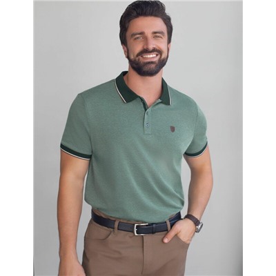 Футболка поло с воротником на пуговтцах из полотна пике с меланжевым плетением с эластаном