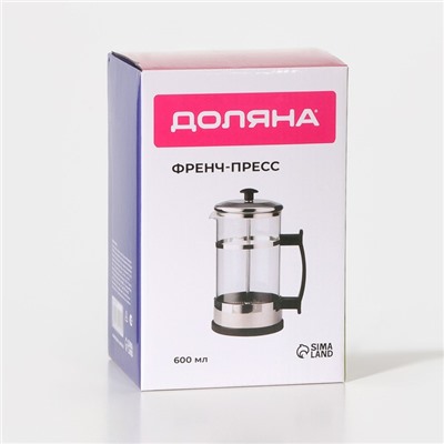 Чайник заварочный френч-пресс Доляна «Риц», 600 мл, стекло, чёрный