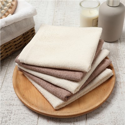 Салфетки махровые «Этель. Голубые цветы», 5 шт., 30×30 см, хлопок 100%, бежевые/коричневые