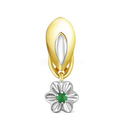 Серьги из золочёного серебра с изумрудом и родированием 925 пробы п2-679зл433