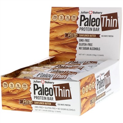 Julian Bakery, Paleo Thin Protein Bar, Pure Sunflower Butter, 12 Bars, 2.08 oz (59 g) Each
