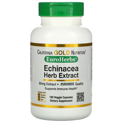 California Gold Nutrition, EuroHerbs, экстракт эхинацеи, 80 мг, 180 вегетарианских капсул
