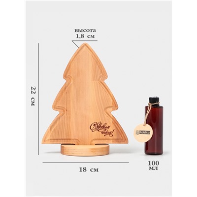 Подарочный набор деревянной посуды Adelica «С Новым Годом», сервировочная доска елочка на подставке 22×18 см, масло 100 мл, магнит