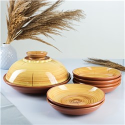 Набор посуды для блинов Кунгурская керамика, 7 предметов: 1 шт. блинница, 6 шт. тарелок, жёлтый