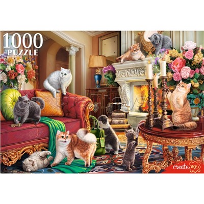 Пазлы 1000 "Британские кошки в гостиной"