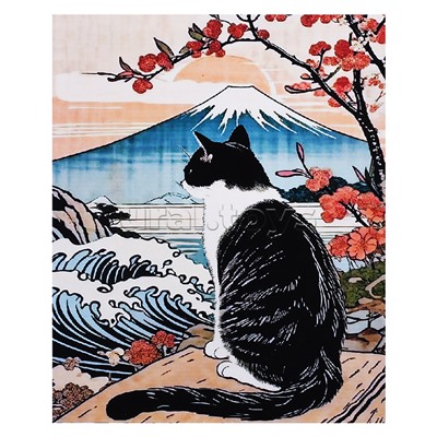 Картина по номерам 40х50 "Кот в японском пейзаже" (16 цветов)