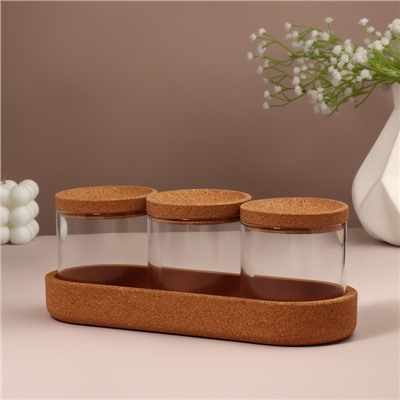 Набор органайзеров для ватных палочек и дисков, 26×11×9.5 см, прозрачный/коричневый