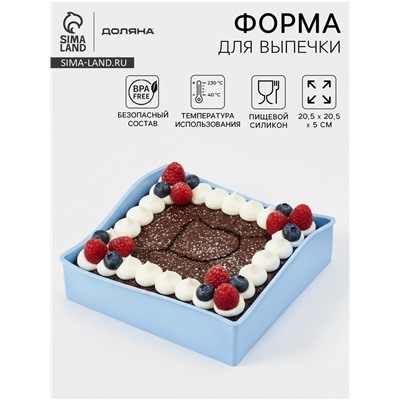 Форма для выпечки Доляна «Квадрат», 20.5×5 см, силикон, светло-голубая