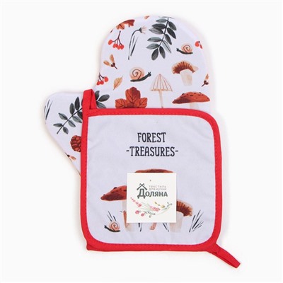 Набор кухонный «Доляна. Грибы»: варежка 20×28 см, прихватка 17×17 см, 35% хлопок, 65% п/э