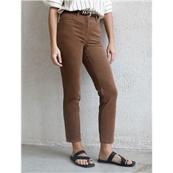 Укороченные эластичные брюки слим из микро вельвета