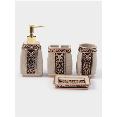 Аксессуары для ванной «Индийский слон», 4 предмета, дозатор, мыльница, 2 стакана, бежевые