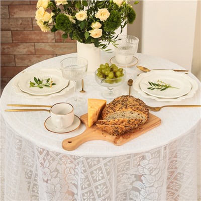 Скатерть «Доляна. Ажур», белая, d=180±5 см, 100% п/э