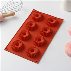 Форма для выпечки Доляна «Кекс», силикон, 29×17×2 см, 8 ячеек (5.8×2 см), цвет коричневый