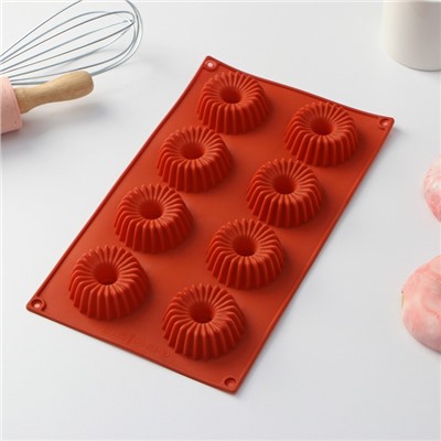 Форма для выпечки Доляна «Кекс», силикон, 29×17×2 см, 8 ячеек (5.8×2 см), цвет коричневый