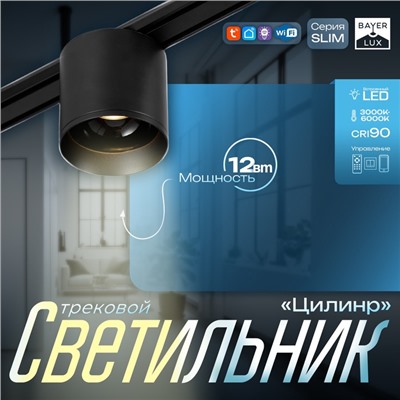 Светильник трековый BayerLux SLIM «Цилинр», LED, 12 Вт, 3000K-6000К, 48 В, CRI90, 8×8×7.5 см, чёрный