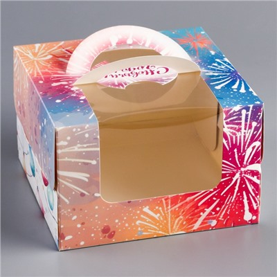 Коробка под бенто - торт с окном новогодняя «Загадай желание», 15.5×15.5×10 см