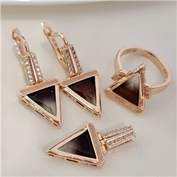 Комплект ювелирной бижутерии коллекция "Дубай" серьги, кулон и кольцо 18 р, покрытие позолота, вставка: фианиты, цвет: серый, арт.313.179-18