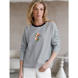 Лонгслив в полоску с принтом из премиального хлопка с эластаном