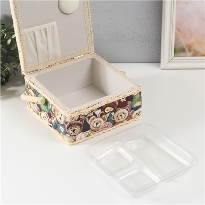 Шкатулка для рукоделия и шитья «Плюшевые медвежата», хранение ниток, иголок, мелочи, 20×20×11 см