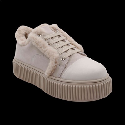 Кроссовки из натуральной кожи на меху А44-3 бежевые