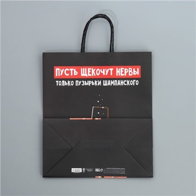 Пакет подарочный новогодний крафтовый «Шампанское», 28×32×15 см
