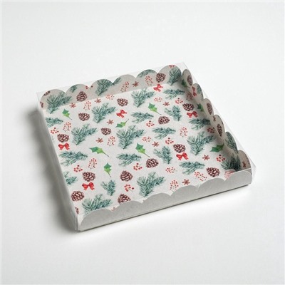 Коробка для кондитерских изделий новогодняя с пластиковой крышкой Winter time, 21×21×3 см