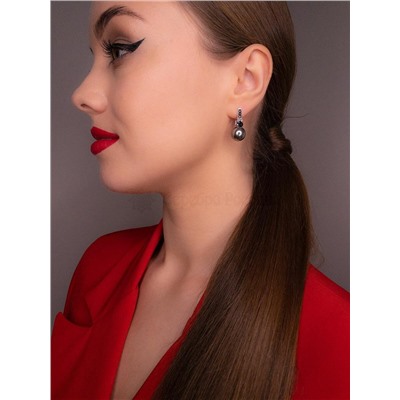 Серьги из серебра с жемчугом и фианитами родированные 925 пробы 2-294рч1003216