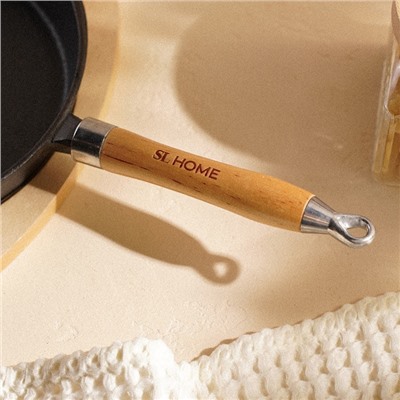 Сковорода SL Home, d=25, h=4.4 см, на деревянной подставке, индукция, чугун, чёрная