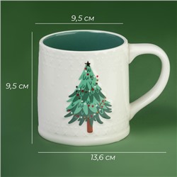 Кружка новогодняя Доляна «Ёлочка», 480 мл, для чая, 13.6×9.5×9.5 см, белая