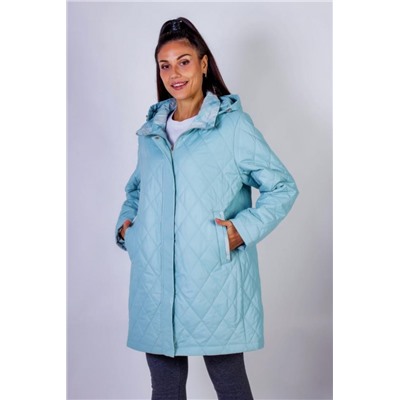 Элегантная демисезонная куртка с капюшоном Клетка арт.339 (Бирюзовый)