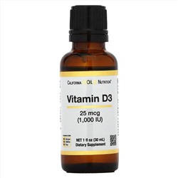 California Gold Nutrition, витамин D, 25 мкг (1000 МЕ), 30 мл (1 жидк. унция)