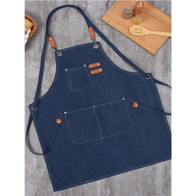 Фартук Этель с карманами, синий, 75×68 см, п/э 50%, хлопок 50%