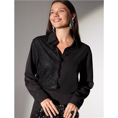 Блузка вечерняя из креп шифона с кружевом