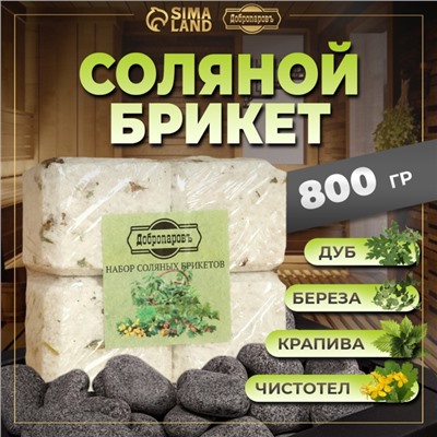 Соляной брикет набор 4 шт. "Чистотел, крапива, береза, дуб« по 200 г »Добропаровъ"