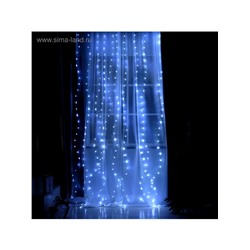 Гирлянда «Занавес» 2.8×3 м роса на крючках, с пультом, IP20, серебристая нить, 300 LED, свечение белое, 8 режимов, USB