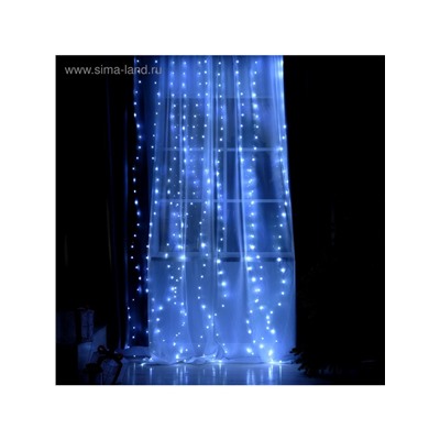 Гирлянда «Занавес» 2.8×3 м роса на крючках, с пультом, IP20, серебристая нить, 300 LED, свечение белое, 8 режимов, USB
