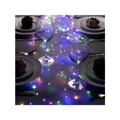 Гирлянда «Мишура» 5 м роса, IP20, серебристая нить, 200 LED, свечение мульти, 12 В