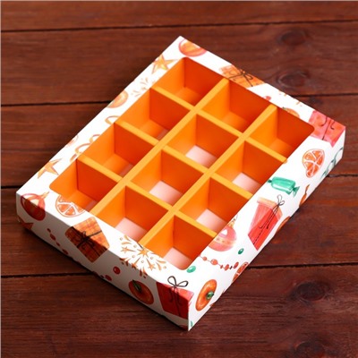 Коробка под 12 конфет новогодняя «Мандарины», 19×15×3.5 см