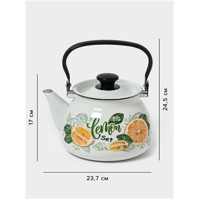 УЦЕНКА Чайник эмалированный «Лимонный сет», 3 л, металлическая ручка, белый