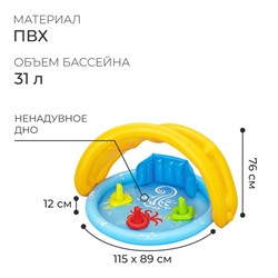 Бассейн надувной «Ракушка», 115×89×76 см, с навесом, от 6 месяцев, 52568 Bestway