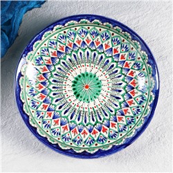 Ляган узбекский Риштанская керамика «Узоры», для плова, d=25 см, синий