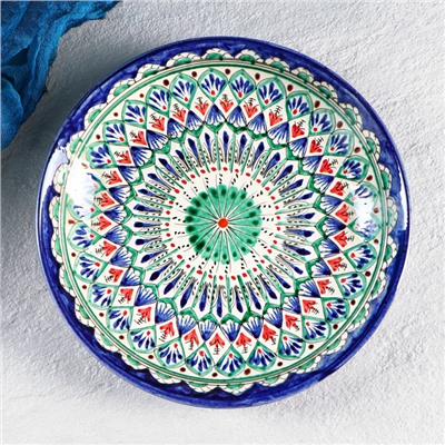 Ляган узбекский Риштанская керамика «Узоры», для плова, d=25 см, синий