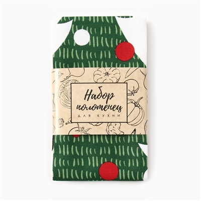 Набор новогодний кухонный новогодних полотенец Доляна «Тепло Нового года» 35×60 см-2 штуки, 100% хлопок, 160 г/м²