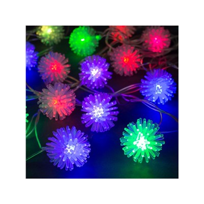 Гирлянда «Нить» 5 м с насадками «Ёжики цветные», IP20, прозрачная нить, 20 LED, свечение мульти (RG/RB), мигание, 220 В