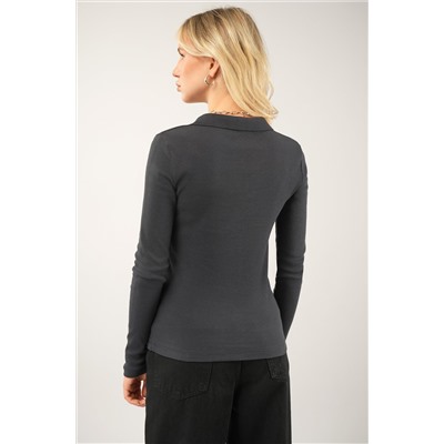 Женский лонгслив-поло в рубчик Happyfox