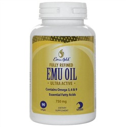Emu Gold, Полностью рафинированное ультра активное масло Эму, 750 мг, 90 мягких гелевых капсул