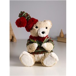 Фигурка «Медведь в свитере и колпаке, с еловой веткой», 16×15×27 см