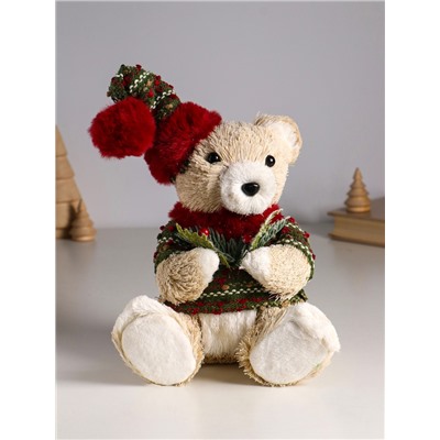 Фигурка «Медведь в свитере и колпаке, с еловой веткой», 16×15×27 см