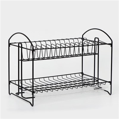 Сушилка для посуды с поддоном 2-х ярусная, разборная, 39.5×24×29.5 см, чёрная