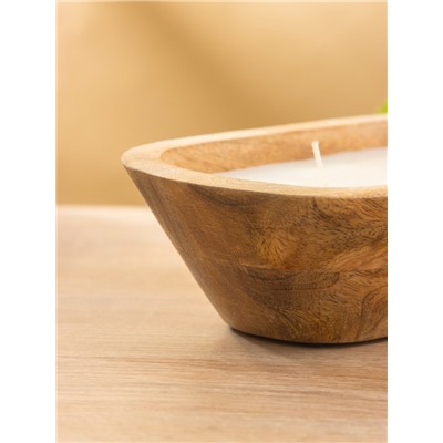 Свеча в деревянной чаше, парафин и соевый воск, 20×13×5.5 см